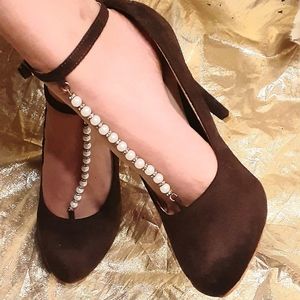 Coffee brown velvet heels pumps Patent